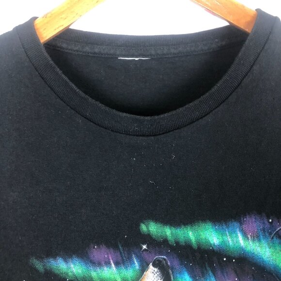Vtg Timber Wolf Northern Lights Graphic T-Shirt Sz XL? Glows! UV Black Light - Picture 4 of 7